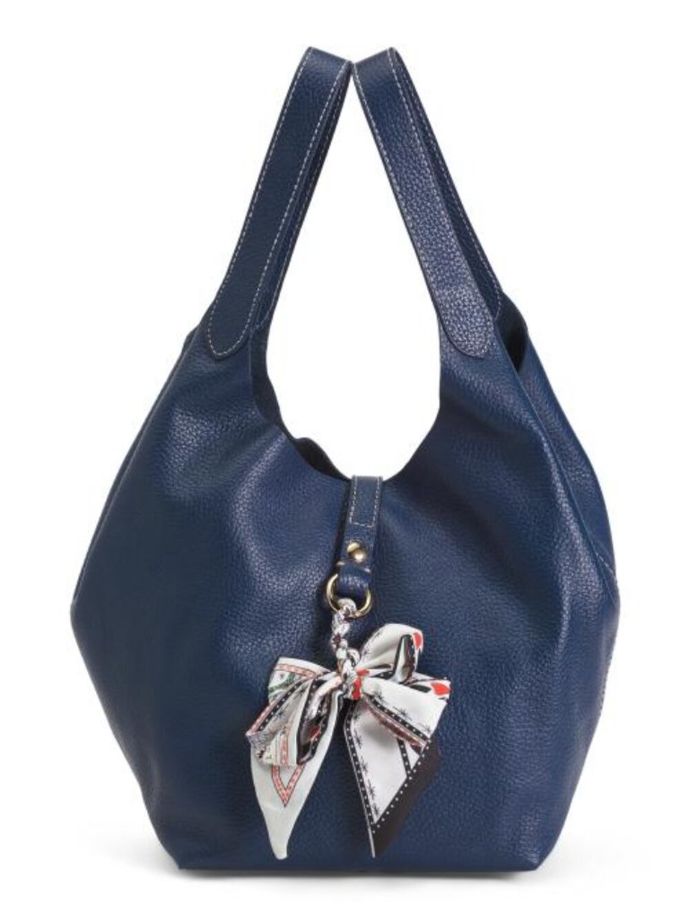 LA VIA Made In Italy Leather Soft Double Handle Shopper Tote With Charm